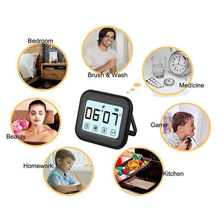 Kitchen Timer Digital Alarm Clock Large LCD Touch Screen Come with Night Light for Cooking Baking(Black) - Digital Countdown by PMC TechLife | Online Shopping South Africa | PMC TechLife | Buy Now Pay Later Mobicred