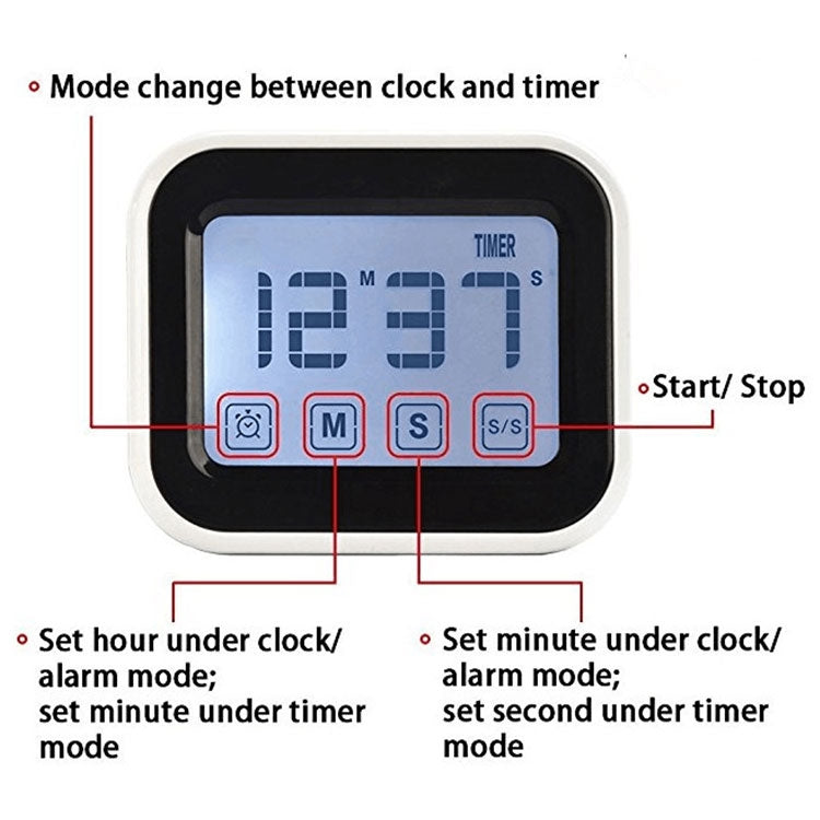 Kitchen Timer Digital Alarm Clock Large LCD Touch Screen Come with Night Light for Cooking Baking(White) - Digital Countdown by PMC TechLife | Online Shopping South Africa | PMC TechLife | Buy Now Pay Later Mobicred