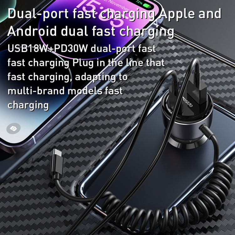 Yesido Y56 60W PD + QC3.0 Dual Port Car Charger with USB-C / Type-C Spring Data Cable - Car Charger by Yesido | Online Shopping South Africa | PMC Jewellery | Buy Now Pay Later Mobicred