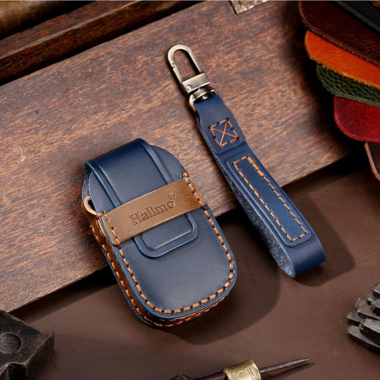 For Chevrolet 3-button Hallmo Car Cowhide Leather Key Protective Cover Key Case(Blue) - Car Key Cases by Hallmo | Online Shopping South Africa | PMC TechLife | Buy Now Pay Later Mobicred