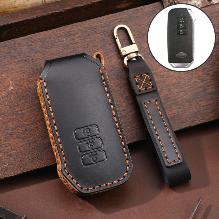 For Kia 3-button Hallmo Car Cowhide Leather Key Protective Cover Key Case(Black) - free shipping - PMC TechLife - Order now!