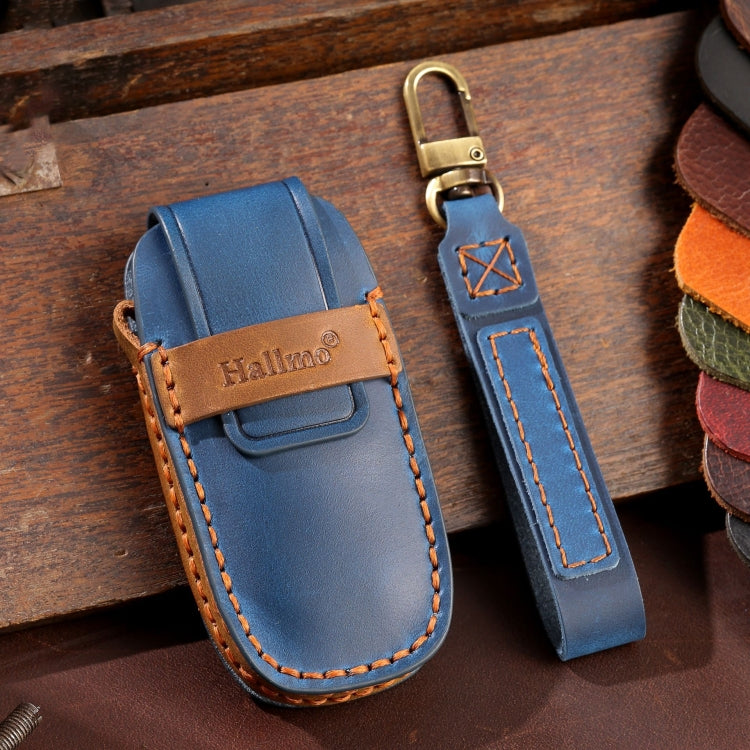 For Nissan Teana / Ariya 2-button Hallmo Car Cowhide Leather Key Protective Cover Key Case(Blue) - Car Key Cases by Hallmo | Online Shopping South Africa | PMC TechLife | Buy Now Pay Later Mobicred