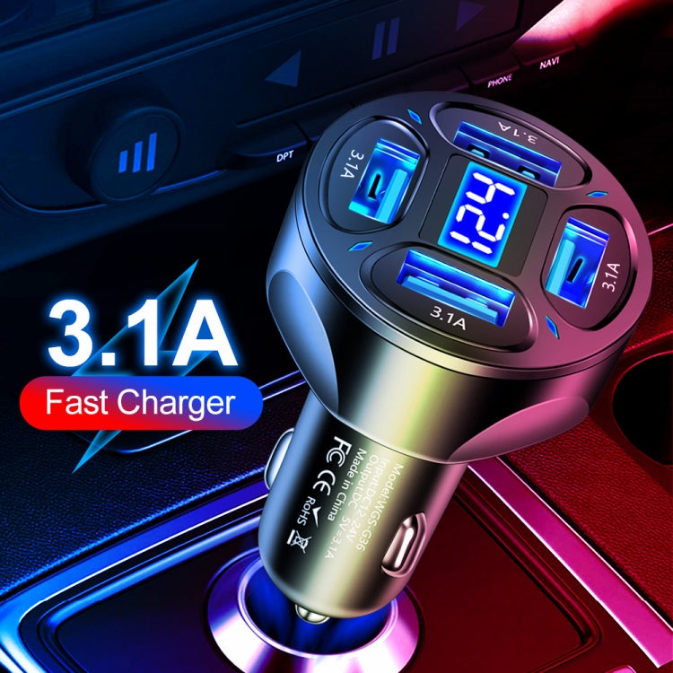 WGS-G36 3.1A 4 in 1 Digital Display Car Charger with Voltmeter (Black) - Car Charger by PMC Jewellery | Online Shopping South Africa | PMC Jewellery | Buy Now Pay Later Mobicred