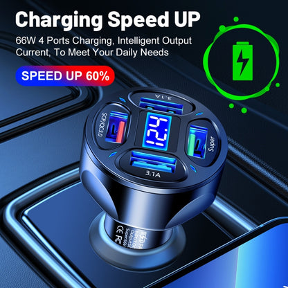 66W 4 in 1 Digital Display Fast Charging Car Charger with Voltmeter (Black) - Car Charger by PMC Jewellery | Online Shopping South Africa | PMC Jewellery | Buy Now Pay Later Mobicred