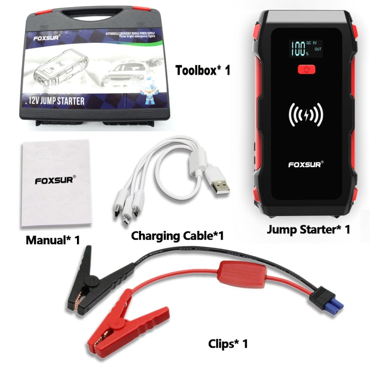 FOXSUR FJS-700 12V Car Multifunctional Wireless Charging Emergency Start Power Supply (Red) - Power Bank by FOXSUR | Online Shopping South Africa | PMC Jewellery | Buy Now Pay Later Mobicred