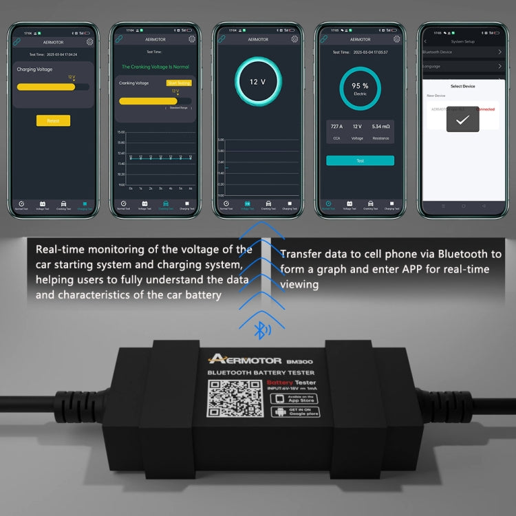 AERMOTOR BM300 Bluetooth 12V Car Battery Tester Battery Analyzer - Electronic Test by PMC TechLife | Online Shopping South Africa | PMC TechLife | Buy Now Pay Later Mobicred