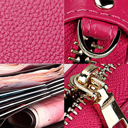 Genuine Cowhide Leather Litchi Texture Zipper Long Style Card Holder Wallet RFID Blocking Coin Purse Card Bag Protect Case with Hand Strap for Women, Size: 20*10.5*3cm(Magenta) - Antimagnetic RFID Package by PMC Jewellery | Online Shopping South Africa | PMC Jewellery | Buy Now Pay Later Mobicred