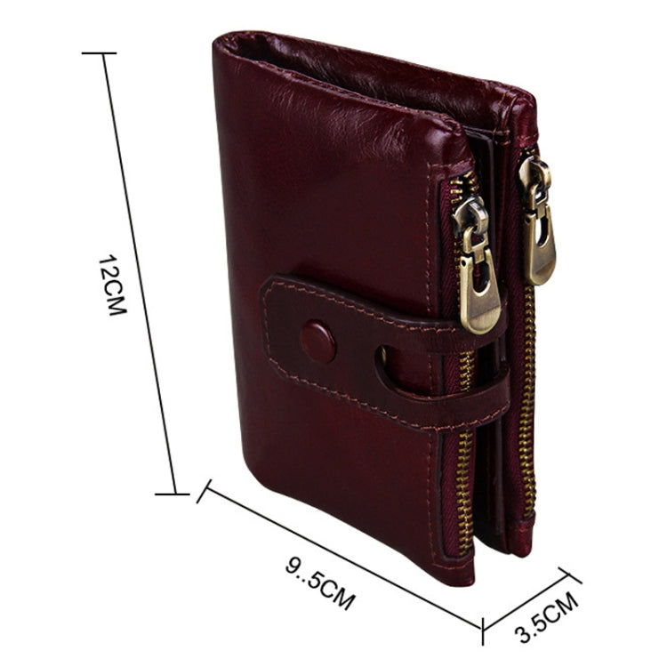 Genuine Cowhide Leather Crazy Horse Texture Zipper 3-folding Card Holder Wallet RFID Blocking Coin Purse Card Bag Protect Case for Men, Size: 12*9.5*3.5cm(Coffee) - Antimagnetic RFID Package by PMC Jewellery | Online Shopping South Africa | PMC Jewellery | Buy Now Pay Later Mobicred