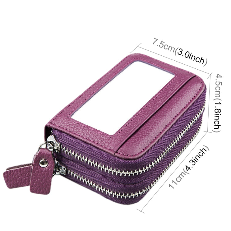 Genuine Cowhide Leather Dual Layer Solid Color Zipper Card Holder Wallet RFID Blocking Coin Purse Card Bag Protective Case with 11 Card Slots & Coin Position, Size: 11*7.5*4.5cm(Purple) - Antimagnetic RFID Package by PMC Jewellery | Online Shopping South Africa | PMC Jewellery | Buy Now Pay Later Mobicred