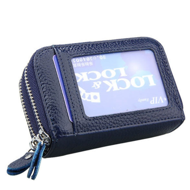 Genuine Leather Dual Layer Zipper Card Holder Wallet RFID Blocking Purse, Size: 10.5x7.0x4.0cm(Dark Blue) - free shipping - PMC Jewellery - Order now!