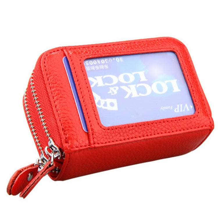 Genuine Leather Dual Layer Zipper Card Holder Wallet RFID Blocking Purse, Size: 10.5x7.0x4.0cm(Red) - Antimagnetic RFID Package by PMC Jewellery | Online Shopping South Africa | PMC Jewellery | Buy Now Pay Later Mobicred