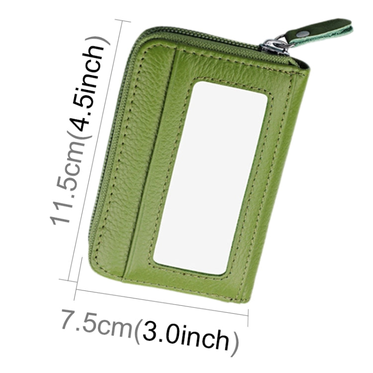 Genuine Cowhide Leather Solid Color Zipper Horizontal Card Holder Wallet RFID Blocking Card Bag Protect Case with 12 Card Slots, Size: 11.5*7.5cm(Green) - Antimagnetic RFID Package by PMC Jewellery | Online Shopping South Africa | PMC Jewellery | Buy Now Pay Later Mobicred