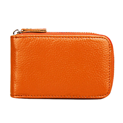 Genuine Cowhide Leather Solid Color Zipper Vertical Card Holder Wallet RFID Blocking Card Bag Protect Case with 12 Card Slots, Size: 11.5*7.5cm(Orange) - Antimagnetic RFID Package by PMC Jewellery | Online Shopping South Africa | PMC Jewellery | Buy Now Pay Later Mobicred