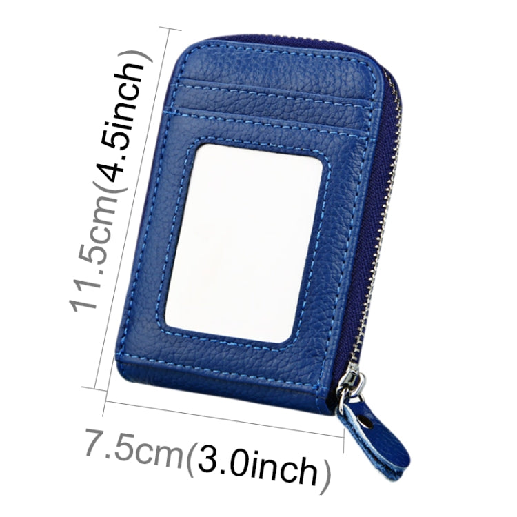 Genuine Cowhide Leather Solid Color Zipper Vertical Card Holder Wallet RFID Blocking Card Bag Protect Case with 12 Card Slots, Size: 11.5*7.5cm(Blue) - Antimagnetic RFID Package by PMC Jewellery | Online Shopping South Africa | PMC Jewellery | Buy Now Pay Later Mobicred