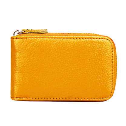 Genuine Cowhide Leather Solid Color Zipper Vertical Card Holder Wallet RFID Blocking Card Bag Protect Case with 12 Card Slots, Size: 11.5*7.5cm(Yellow) - Antimagnetic RFID Package by PMC Jewellery | Online Shopping South Africa | PMC Jewellery | Buy Now Pay Later Mobicred