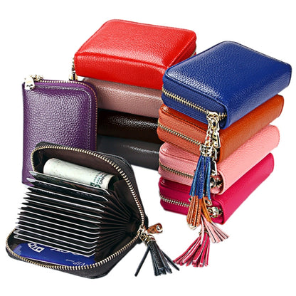 Genuine Cowhide Leather Solid Color Zipper Card Holder Wallet RFID Blocking Card Bag Protect Case Coin Purse with Tassel Pendant & 15 Card Slots for Women, Size: 11.1*7.6*3.5cm(Purple) - Antimagnetic RFID Package by PMC Jewellery | Online Shopping South Africa | PMC Jewellery | Buy Now Pay Later Mobicred