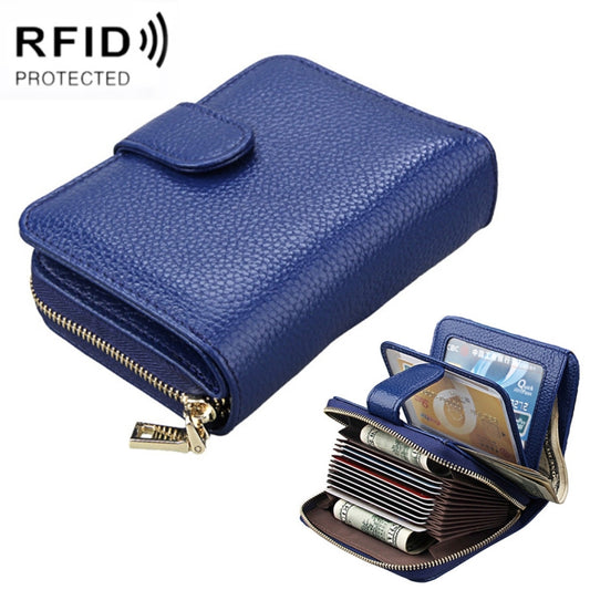 KB132 Female Style Full Grain Cow Leather Multifunctional RFID Wallet/ Card Bag/ Driving License Package(Blue) - Wallets by PMC Jewellery | Online Shopping South Africa | PMC Jewellery | Buy Now Pay Later Mobicred