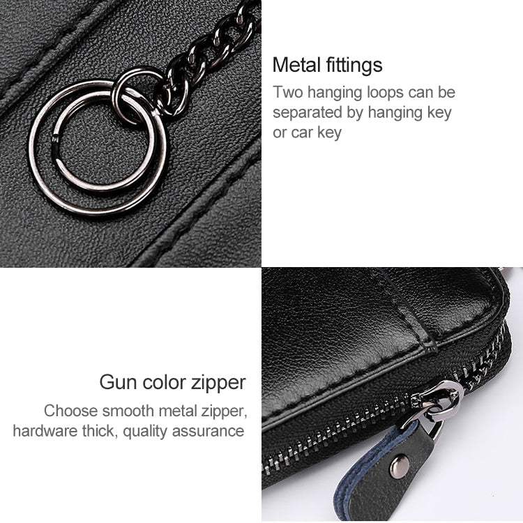 9106 Large-capacity Zipper Leather Keys Holder Bag Multi-function Wallet(Blue) - Wallets by PMC TechLife | Online Shopping South Africa | PMC TechLife
