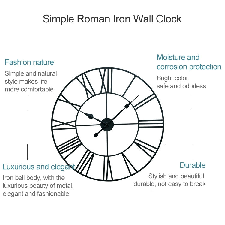 45cm Retro Living Room Iron Round Roman Numeral Mute Decorative Wall Clock (Silver) - Wall Clock by PMc TechLife | Online Shopping South Africa | PMc TechLife | Buy Now Pay Later Mobicred