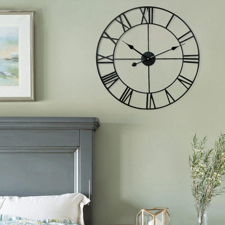60cm Retro Living Room Iron Round Roman Numeral Mute Decorative Wall Clock (Black) - free shipping - PMc TechLife - Order now!