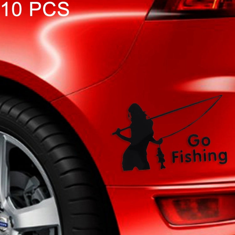 10 PCS Beauty Go Fishing Styling Reflective Car Sticker, Size: 14cm x 8.5cm(Black) - Decorative Sticker by PMC Jewellery | Online Shopping South Africa | PMC Jewellery | Buy Now Pay Later Mobicred