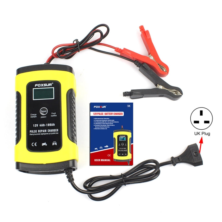 12V 6A Intelligent Universal Battery Charger for Car Motorcycle, Length: 55cm, UK Plug(Yellow) - Battery Charger by FOXSUR | Online Shopping South Africa | PMC Jewellery | Buy Now Pay Later Mobicred