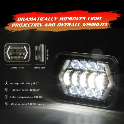 7 inch H4 DC 9V-30V 3000LM 6000K 30W IP67 8LED Lamp Beads Car Square Shape LED Headlight Lamps for Jeep Wrangler - Work Lights by PMC Jewellery | Online Shopping South Africa | PMC Jewellery | Buy Now Pay Later Mobicred