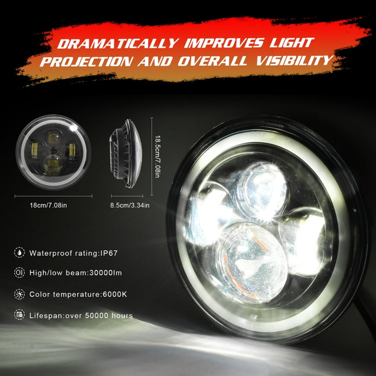 7 inch H4 / H13 DC 9V-30V 3000LM 6000K 30W IP67 4LED Lamp Beads Car Round Shape LED Headlight Lamps for Jeep Wrangler / Harley, with Angel Eye - Work Lights by PMC Jewellery | Online Shopping South Africa | PMC Jewellery | Buy Now Pay Later Mobicred