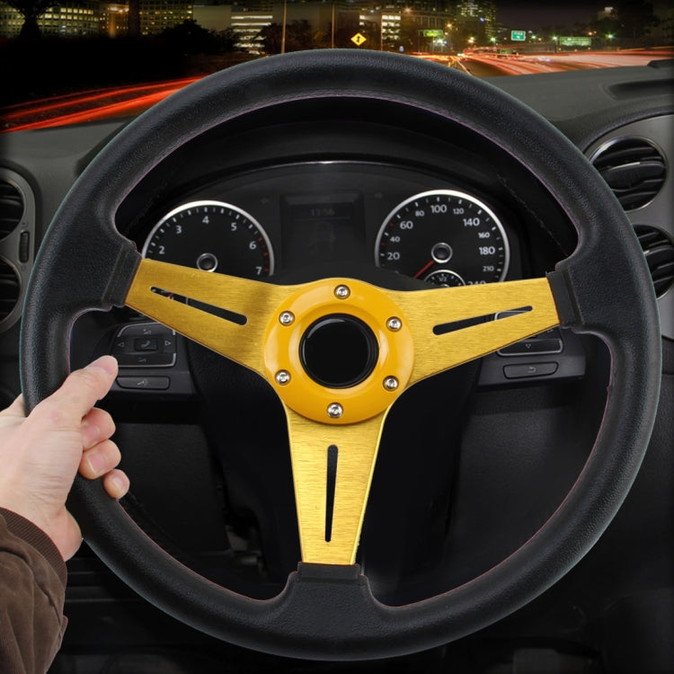 35cm PU Racing Sport Hand Wheel Car Modified Steering Wheel(Gold) - Steering Wheel Accessories by PMC TechLife | Online Shopping South Africa | PMC TechLife | Buy Now Pay Later Mobicred