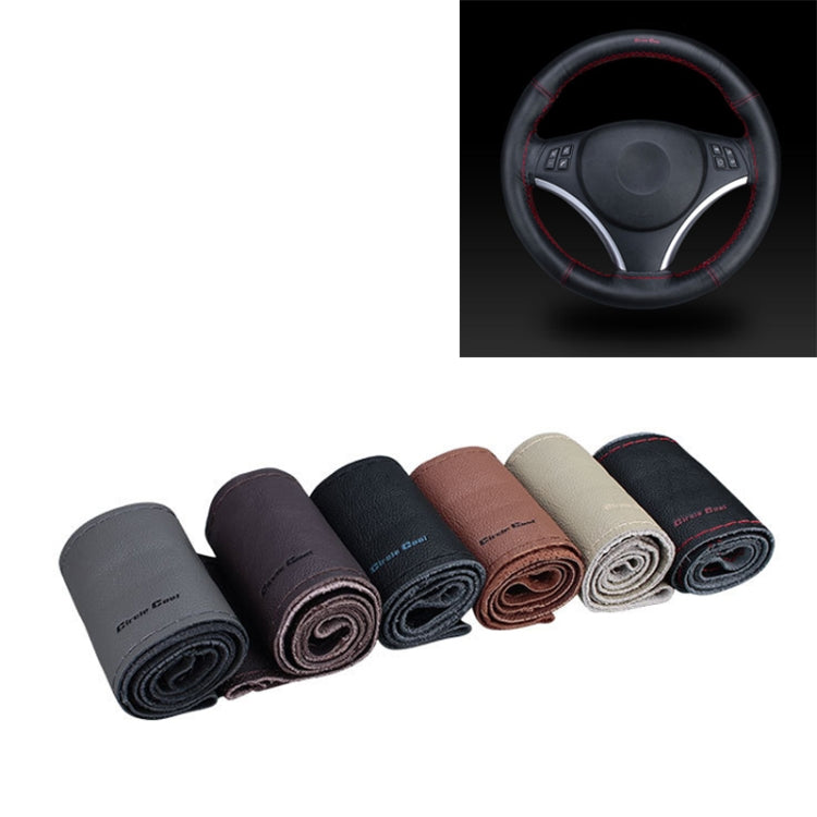 Car Universal Genuine Leather Hand-stitched Steering Wheel Cover(Dark Brown) - Steering Wheel Accessories by PMC TechLife | Online Shopping South Africa | PMC TechLife | Buy Now Pay Later Mobicred