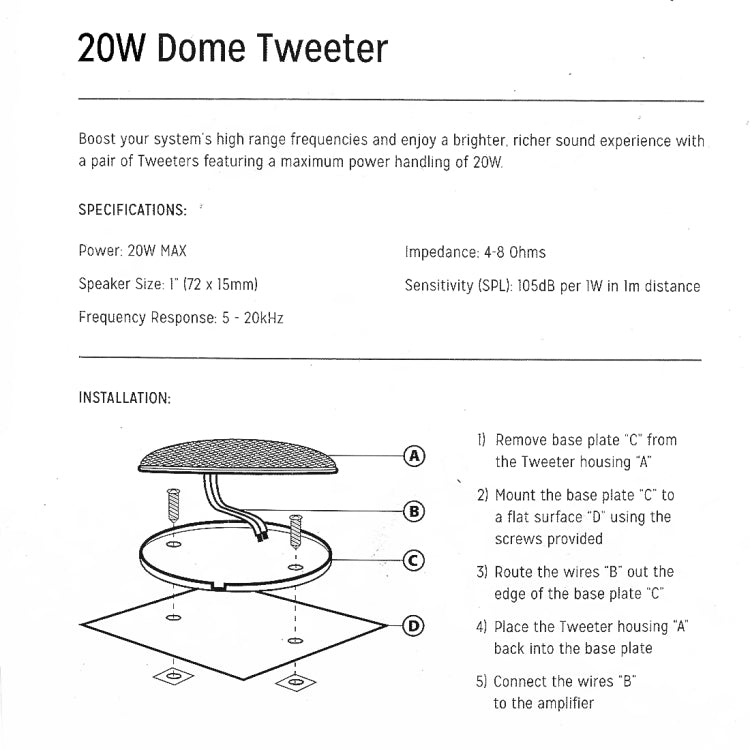 2 PCS CQS-68 20W 105dB Car Dome Tweeter Audio Loudspeaker Treble Speaker - Car Amplifiers by PMC TechLife | Online Shopping South Africa | PMC TechLife | Buy Now Pay Later Mobicred