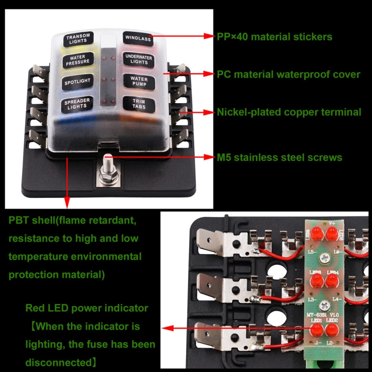 1 in 8 Out Fuse Box PC Terminal Block Fuse Holder Kits with LED Warning Indicator for Auto Car Truck Boat - Fuse by PMC Jewellery | Online Shopping South Africa | PMC Jewellery