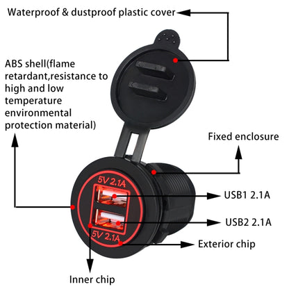 Universal Car Charger 2 Port Power Socket Power Dual USB Charger 5V 4.2A IP66 with Aperture(Red Light) - DIY Modified Charger by PMC Jewellery | Online Shopping South Africa | PMC Jewellery | Buy Now Pay Later Mobicred