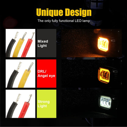 2 PCS Car 4 inch Square Spotlight Work Light with Angel Eyes (Yellow Light) - Work Lights by PMC Jewellery | Online Shopping South Africa | PMC Jewellery | Buy Now Pay Later Mobicred