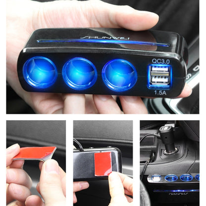 SHUNWEI SD-1939D 120W QC3.0 Car 3 in 1 Dual USB Charger Cigarette Lighter - Cigar Socket by SHUNWEI | Online Shopping South Africa | PMC Jewellery | Buy Now Pay Later Mobicred