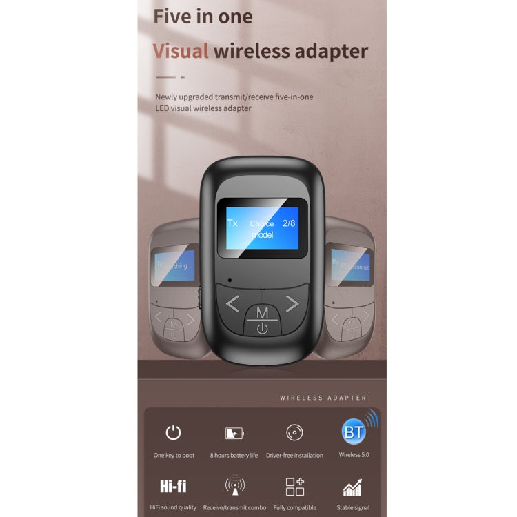 T-14 Bluetooth 5.0 2 In 1 LCD Digital Display Bluetooth Adapter Receiver Transmitter(Black) - Bluetooth Adapters by PMC TechLife | Online Shopping South Africa | PMC TechLife | Buy Now Pay Later Mobicred