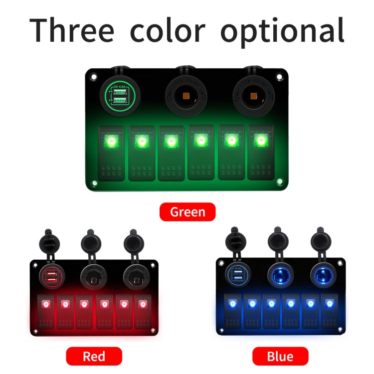 Multi-functional Combination Switch Panel 12V / 24V 6 Way Switches + Dual USB Charger for Car RV Marine Boat (Red Light) - Car Switches by PMC Jewellery | Online Shopping South Africa | PMC Jewellery | Buy Now Pay Later Mobicred