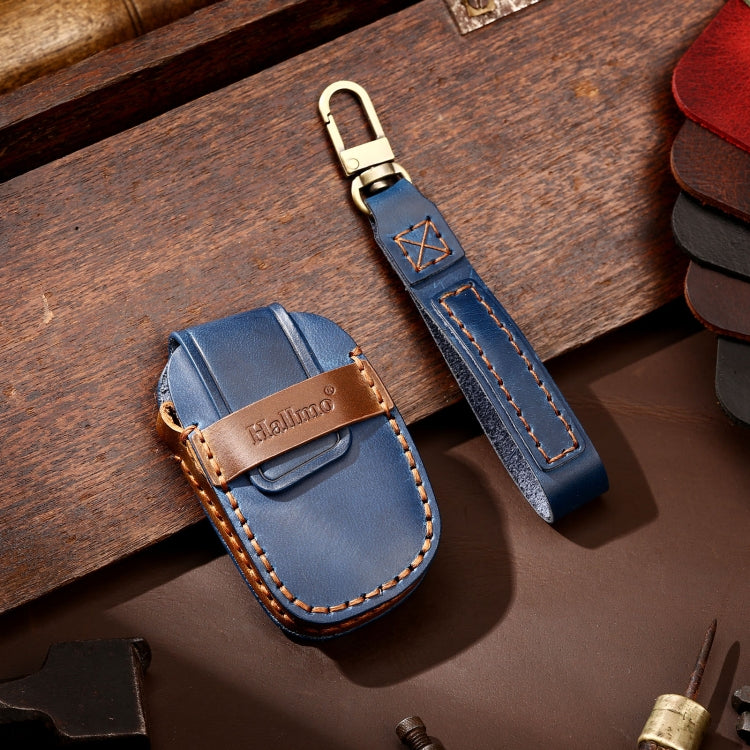 Hallmo Car Cowhide Leather Key Protective Cover Key Case for Hyundai IX35 A Style(Blue) - Car Key Cases by Hallmo | Online Shopping South Africa | PMC TechLife | Buy Now Pay Later Mobicred