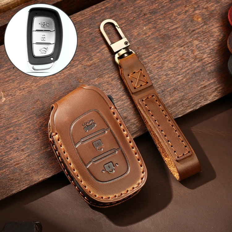 Hallmo Car Cowhide Leather Key Protective Cover Key Case for Hyundai IX35 B Style(Brown) - free shipping - PMC TechLife - Order now!