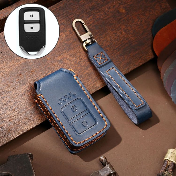 Hallmo Car Cowhide Leather Key Protective Cover Key Case for Honda Civic / Accord 2-button(Blue) - free shipping - PMC TechLife - Order now!
