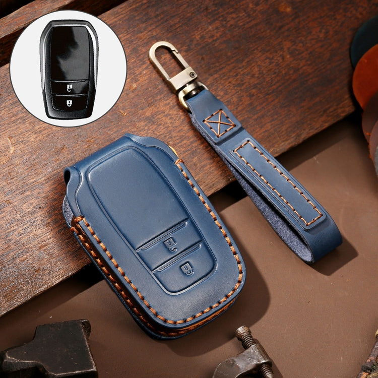 Hallmo Car Cowhide Leather Key Protective Cover Key Case for Toyota Corolla 2017 2-button(Blue) - Car Key Cases by Hallmo | Online Shopping South Africa | PMC TechLife | Buy Now Pay Later Mobicred