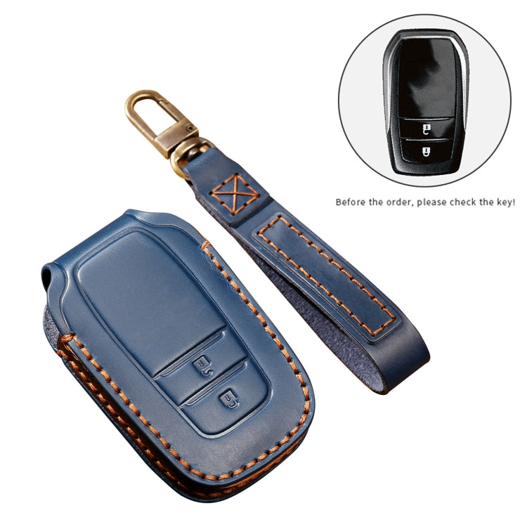 Hallmo Car Cowhide Leather Key Protective Cover Key Case for Toyota Corolla 2017 2-button(Blue) - Car Key Cases by Hallmo | Online Shopping South Africa | PMC TechLife | Buy Now Pay Later Mobicred