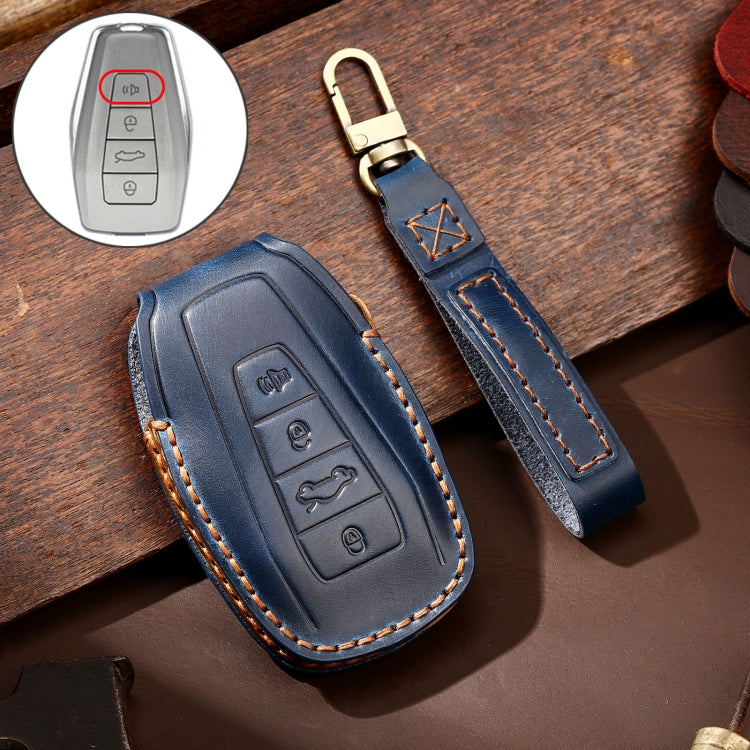 Hallmo Car Cowhide Leather Key Protective Cover Key Case for Geely Emgrand C Style(Blue) - Car Key Cases by Hallmo | Online Shopping South Africa | PMC TechLife | Buy Now Pay Later Mobicred