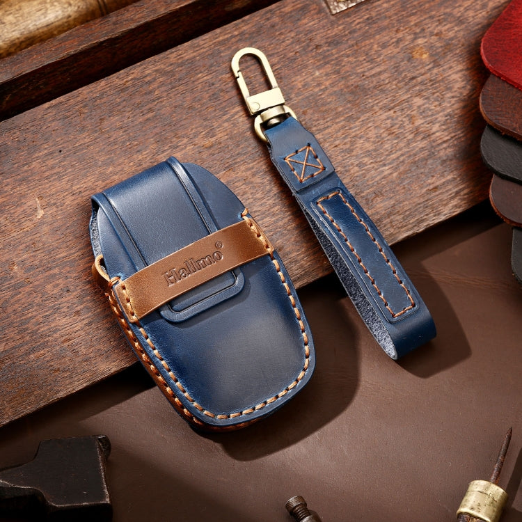 Hallmo Car Cowhide Leather Key Protective Cover Key Case for Geely Emgrand C Style(Blue) - Car Key Cases by Hallmo | Online Shopping South Africa | PMC TechLife | Buy Now Pay Later Mobicred