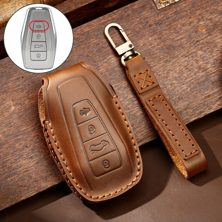 Hallmo Car Cowhide Leather Key Protective Cover Key Case for Geely Emgrand C Style(Brown) - Car Key Cases by Hallmo | Online Shopping South Africa | PMC TechLife | Buy Now Pay Later Mobicred