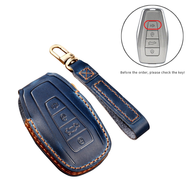 Hallmo Car Cowhide Leather Key Protective Cover Key Case for Geely Emgrand C Style(Blue) - Car Key Cases by Hallmo | Online Shopping South Africa | PMC TechLife | Buy Now Pay Later Mobicred