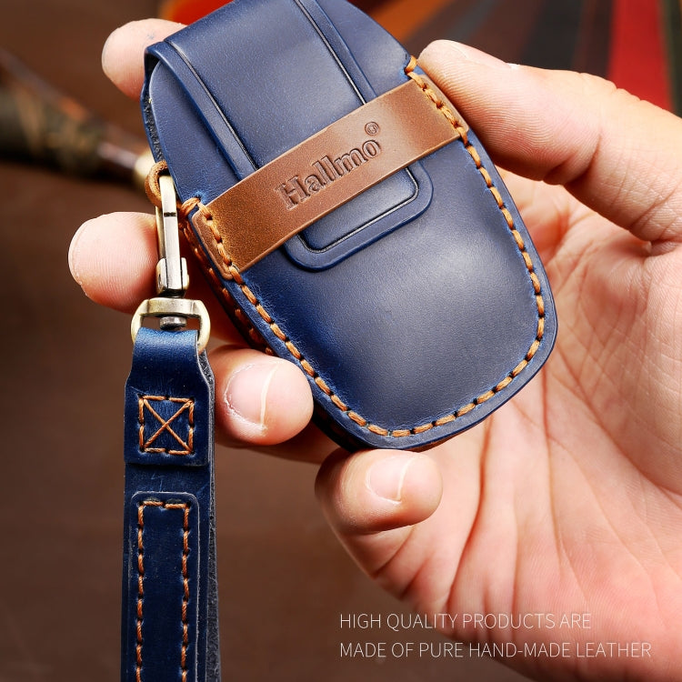 Hallmo Car Cowhide Leather Key Protective Cover Key Case for Geely Emgrand C Style(Blue) - Car Key Cases by Hallmo | Online Shopping South Africa | PMC TechLife | Buy Now Pay Later Mobicred