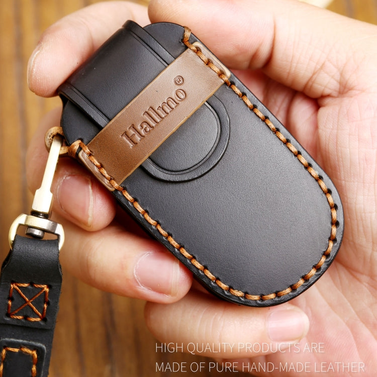 Hallmo Car Cowhide Leather Key Protective Cover Key Case for Jeep Compass(Black) - Car Key Cases by Hallmo | Online Shopping South Africa | PMC TechLife | Buy Now Pay Later Mobicred