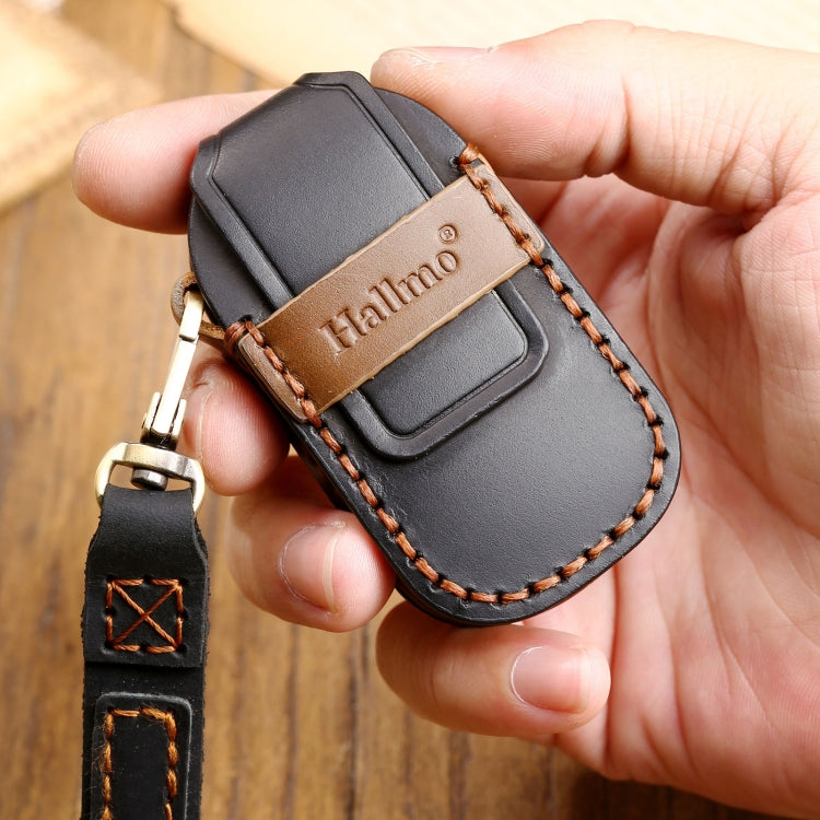 Hallmo Car Cowhide Leather Key Protective Cover Key Case for LEADING IDEAL One(Blue) - Car Key Cases by Hallmo | Online Shopping South Africa | PMC TechLife | Buy Now Pay Later Mobicred