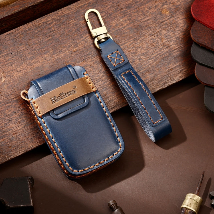 Hallmo Car Cowhide Leather Key Protective Cover Key Case for Land Rover Discovery 5 B Style(Blue) - Car Key Cases by Hallmo | Online Shopping South Africa | PMC TechLife | Buy Now Pay Later Mobicred